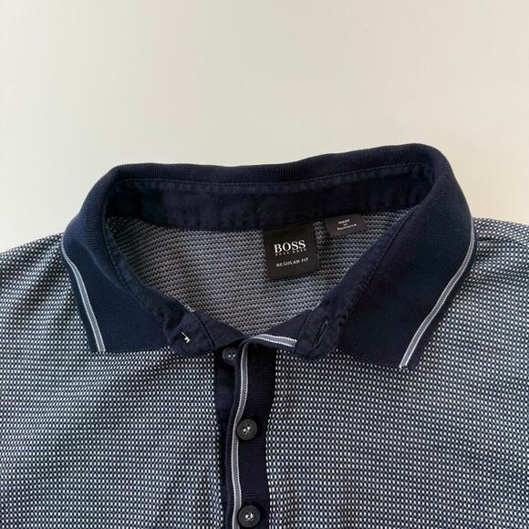 Boss Hugo Boss Navy Blue with white dot Mens Polo Size Large - Picture 9 of 9